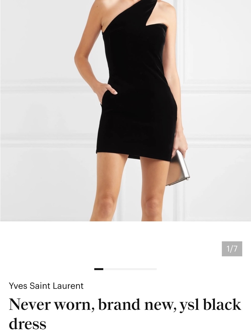 Saint Laurent Black One-Shoulder Velvet Mini Dress - Picture 4 of 5